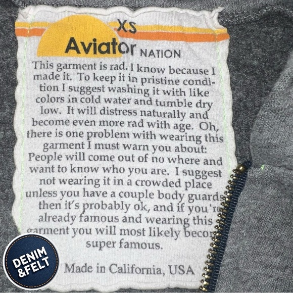 Aviator Nation Unisex BOLT FULL ZIP HOODIE/SWEATSHIRT - HEATHER GREY 🩶⚡️ - Picture 9 of 16